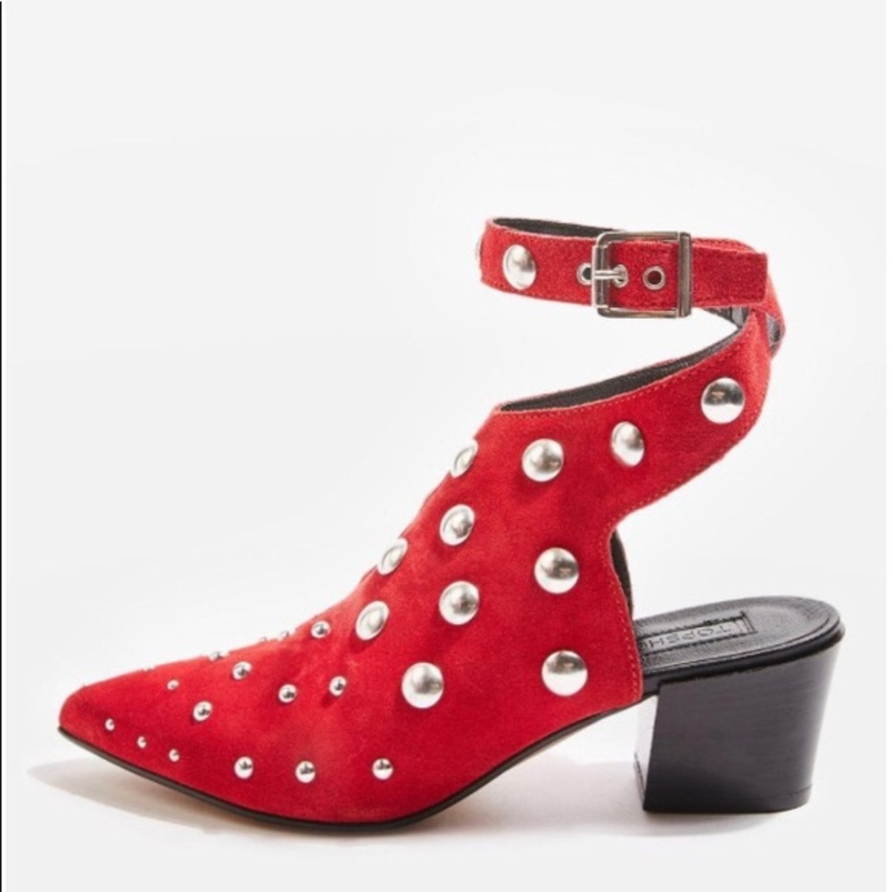 Topshop Madness Studded Booties Red Suede Leather